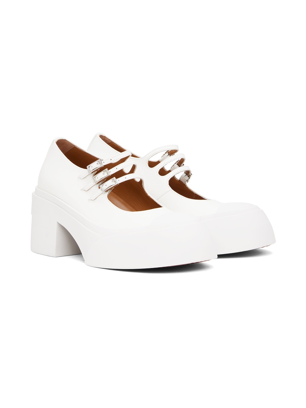 White Pablo Triple-Buckle Mary Jane Heels - 4