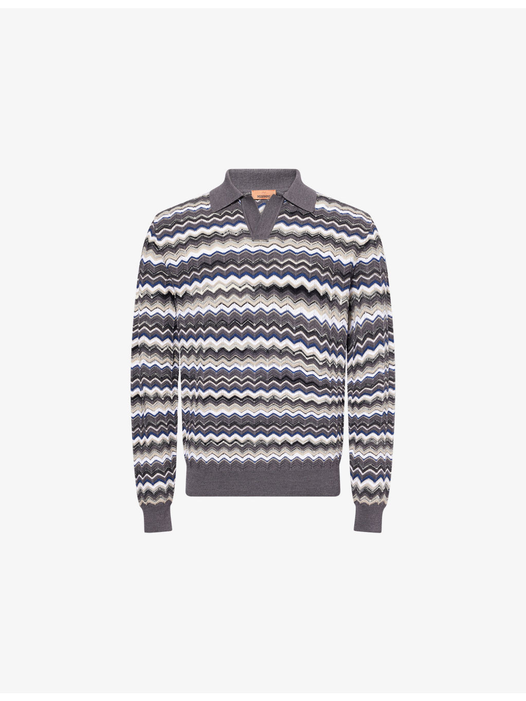Zig-Zag Pattern Long-Sleeve Cotton And Wool Polo Shirt - 1