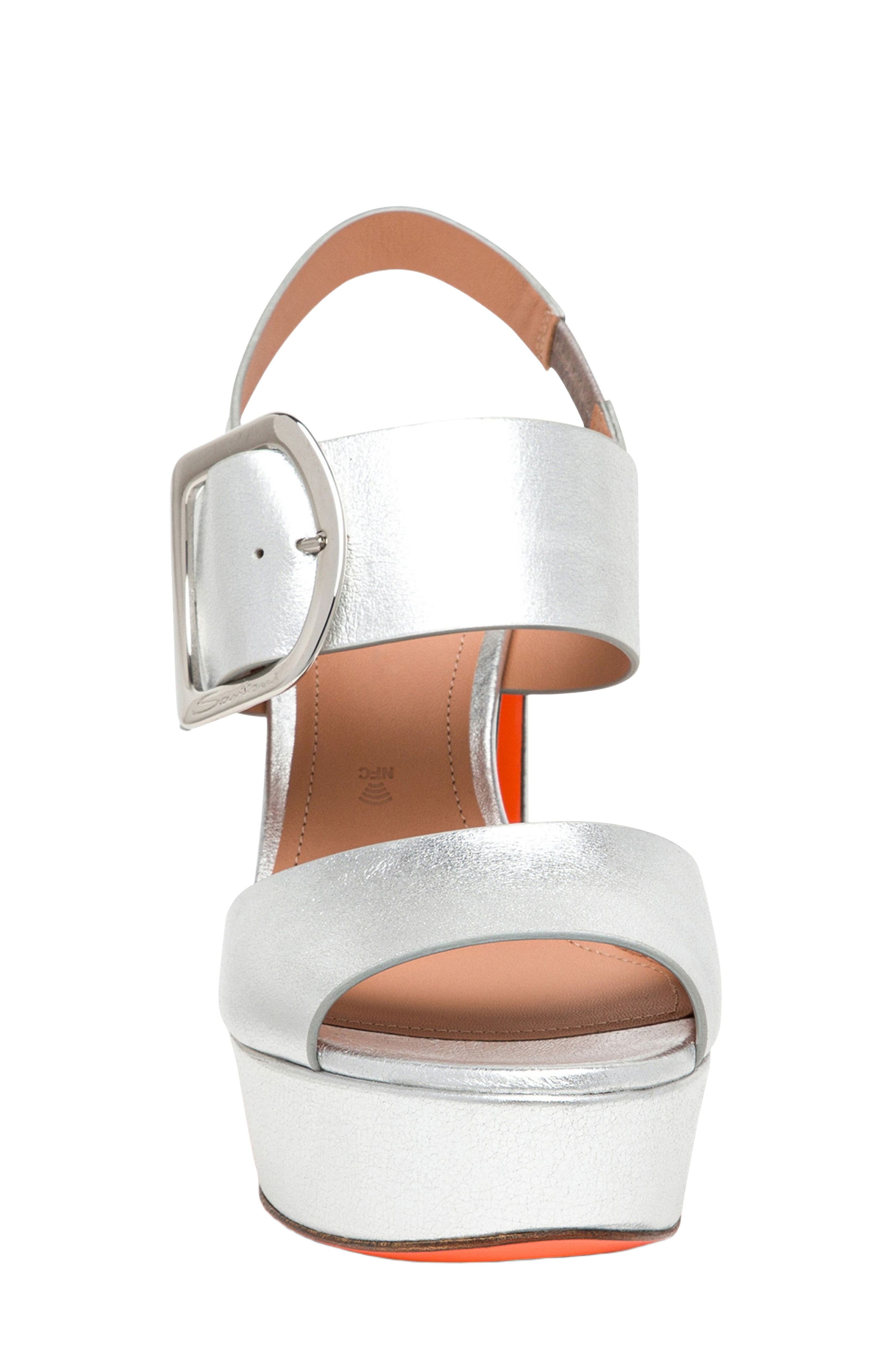 Santoni Women's laminated leather high-heel sandal in Silver at Nordstrom - 2