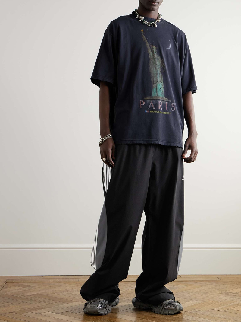 BALENCIAGA Wide-Leg Layered Striped Tech-Jersey and Shell Track