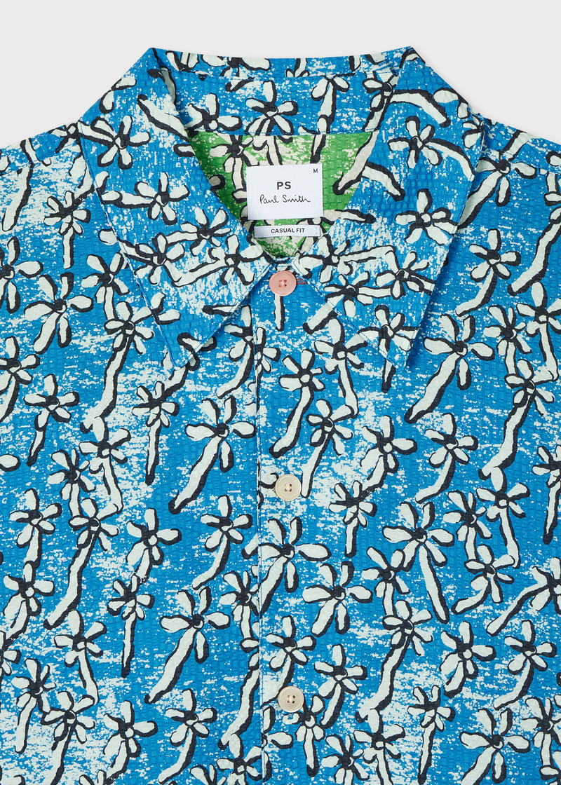 Paul Smith Blue 'Field Floral' Cotton Seersucker Shirt outlook