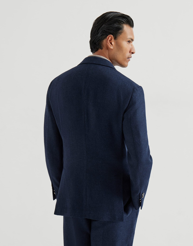 Silk, linen and wool hopsack deconstructed blazer with metal buttons 3
