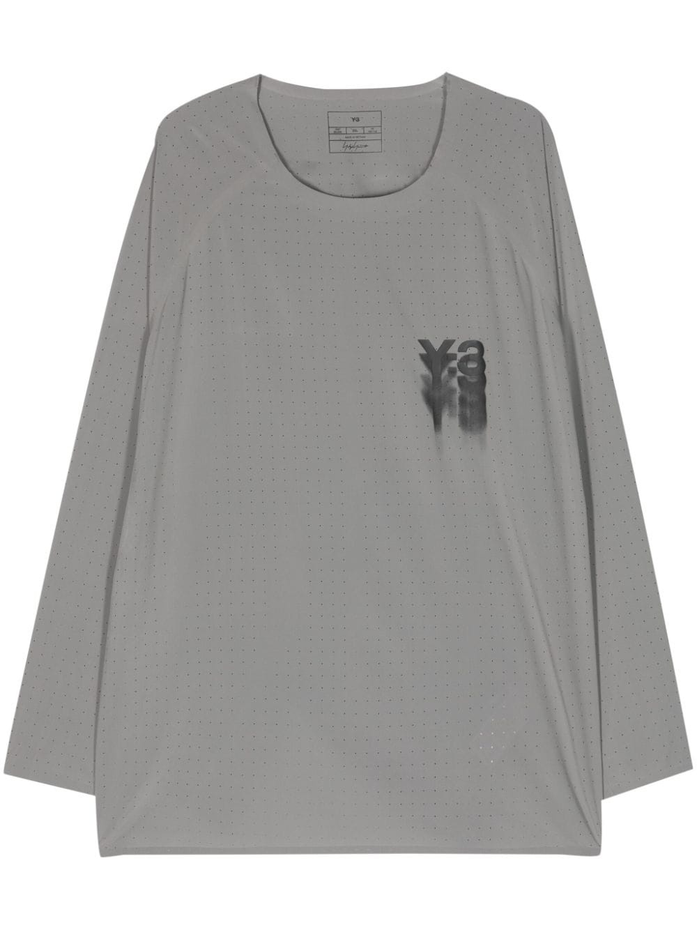 logo-print perforated T-shirt - 1