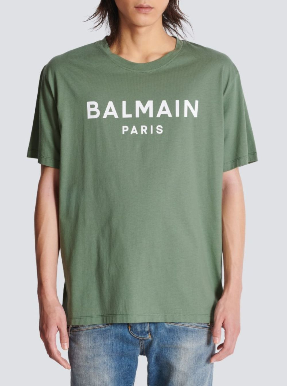 Balmain Men Green Crewneck T-Shirt With Logo Lettering On The Front In Cotton Man - 4
