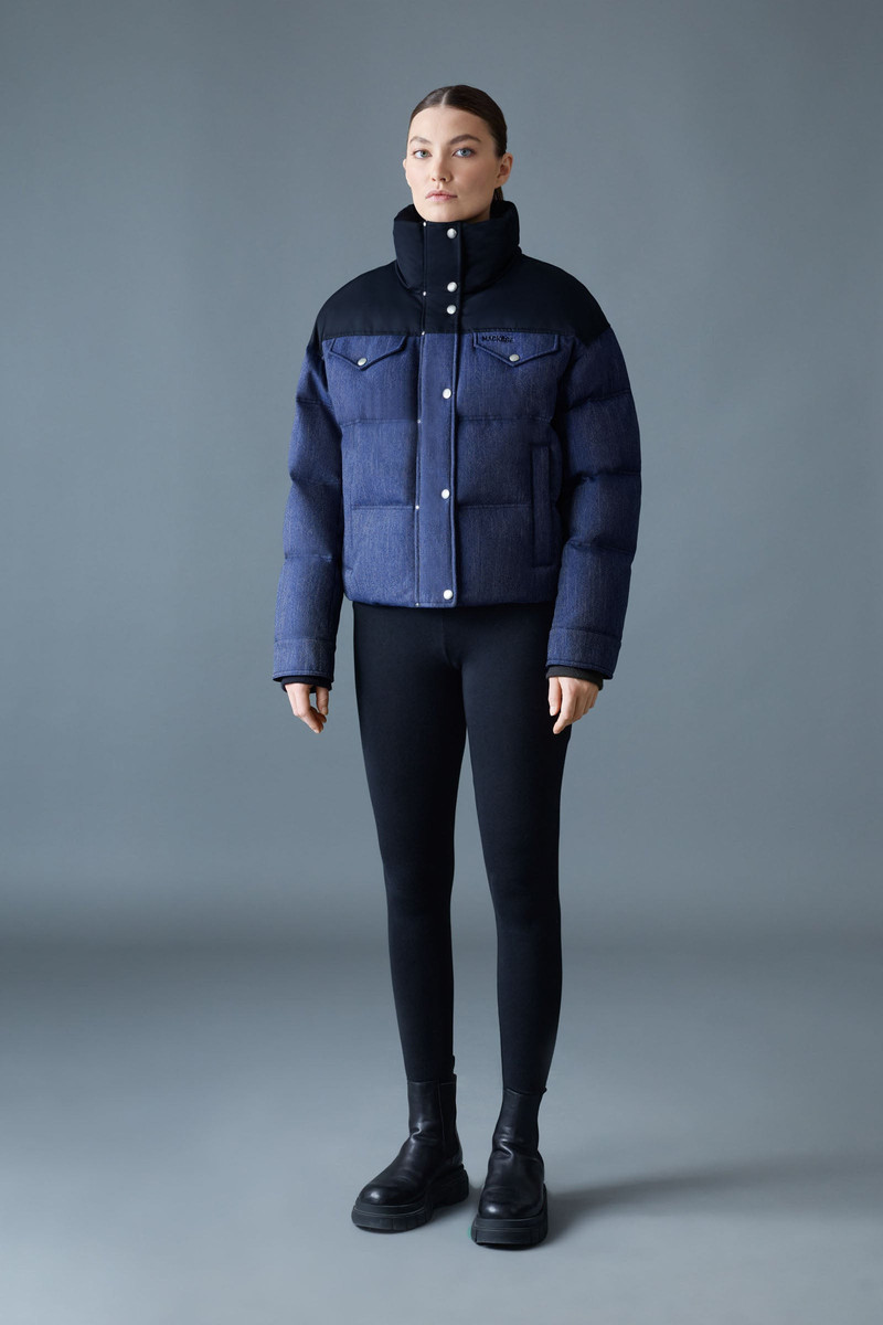 MACKAGE BRIGIT-DNM Quilted Denim Down Jacket with Contrast Satin Yoke outlook