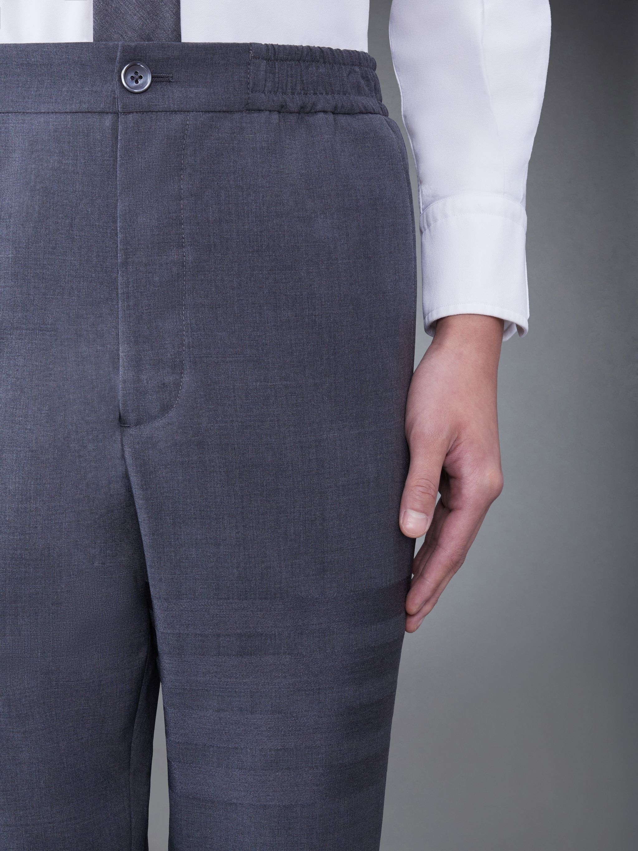 PLAIN WEAVE 4-BAR ELASTIC WAIST TRACK TROUSER - 5