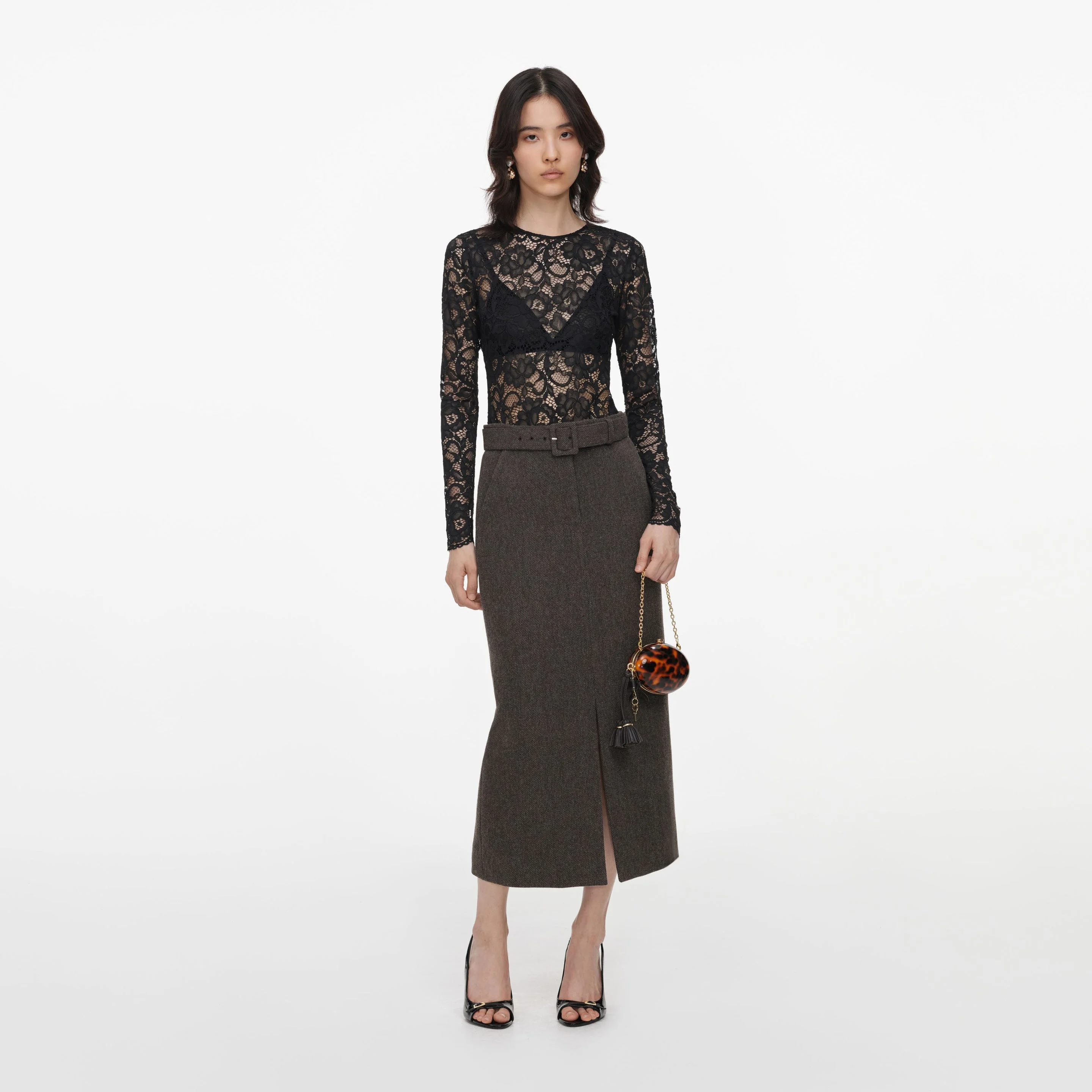 Brown Wool Midi Skirt - 1