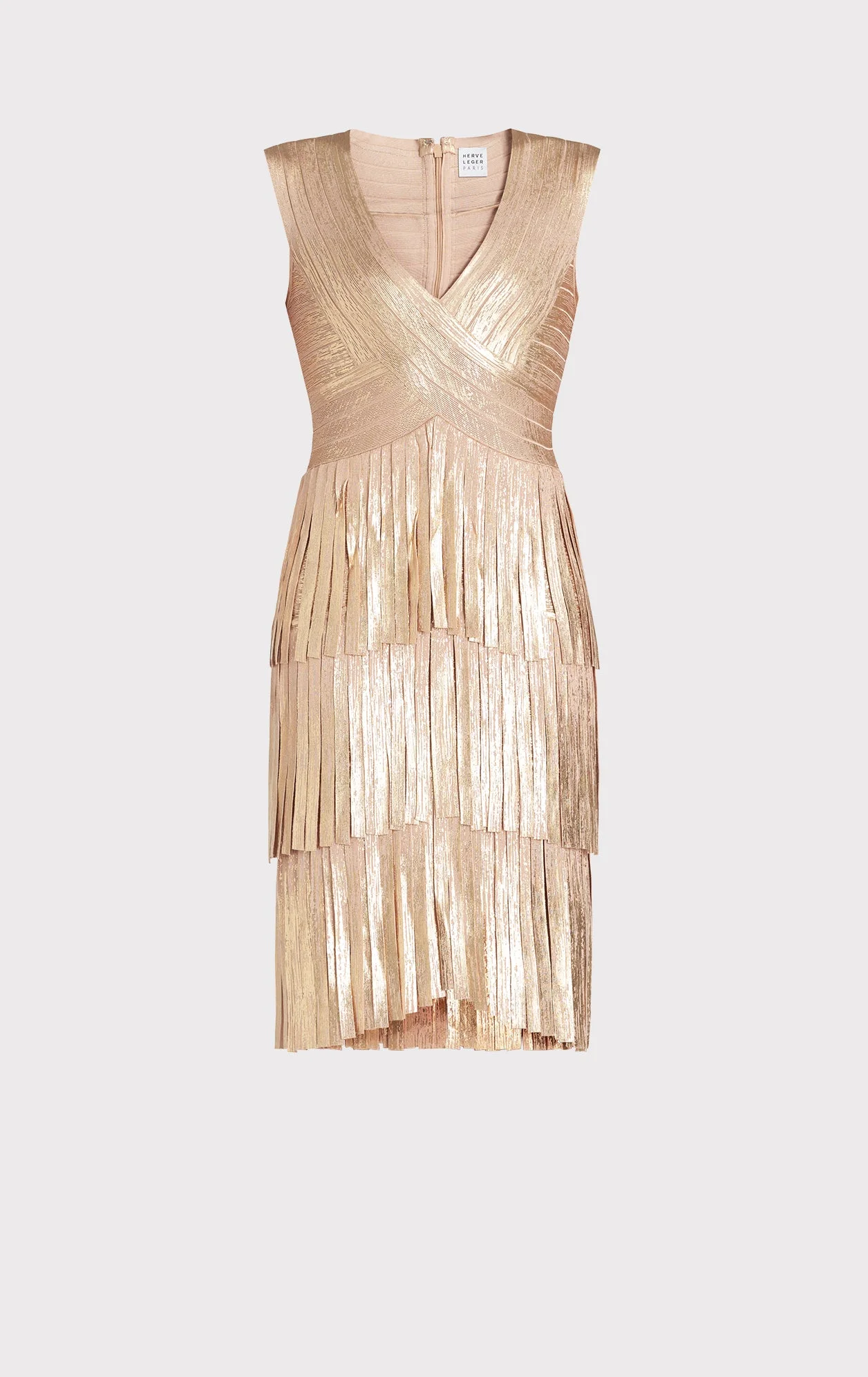 V NECK FOIL FRINGED MIDI DRESS - 1