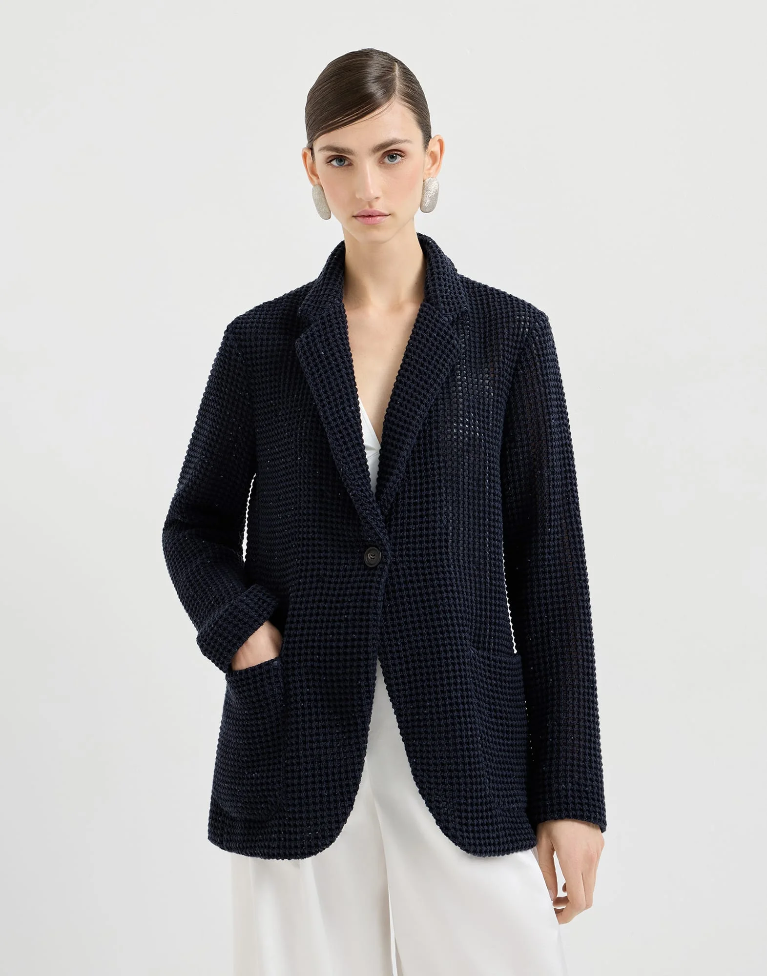 Cotton Diamond yarn net knit blazer - 1