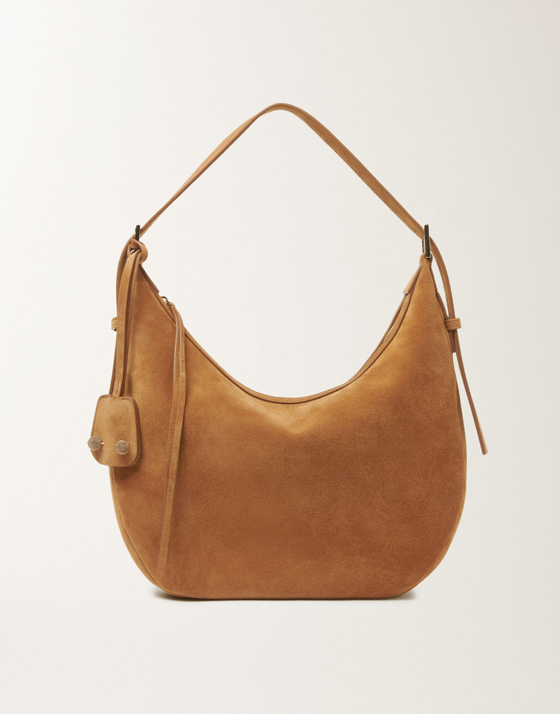 Suede and wicker hobo bag 1