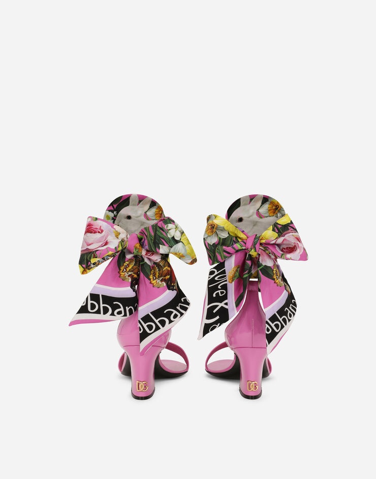 Patent leather sandals with printed fabric and DG logo - 3