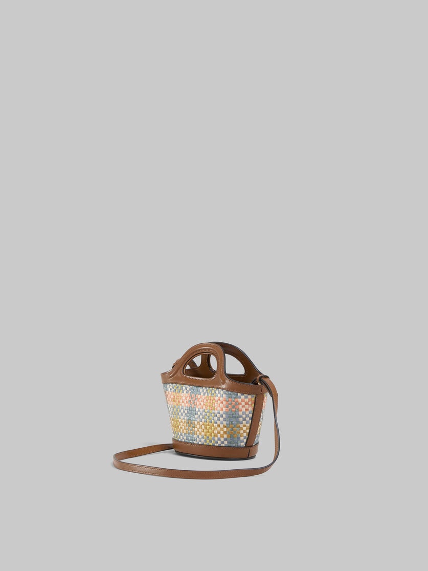 BROWN LEATHER AND RAFFIA-EFFECT FABRIC TROPICALIA MICRO BAG - 3