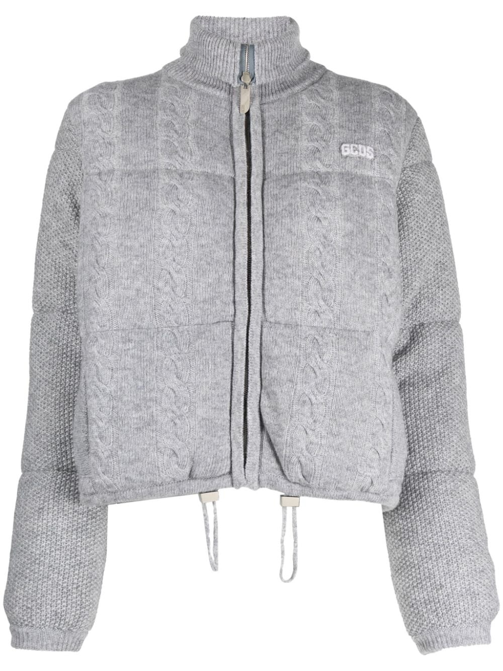 cable-knit zip-up bomber jacket - 1