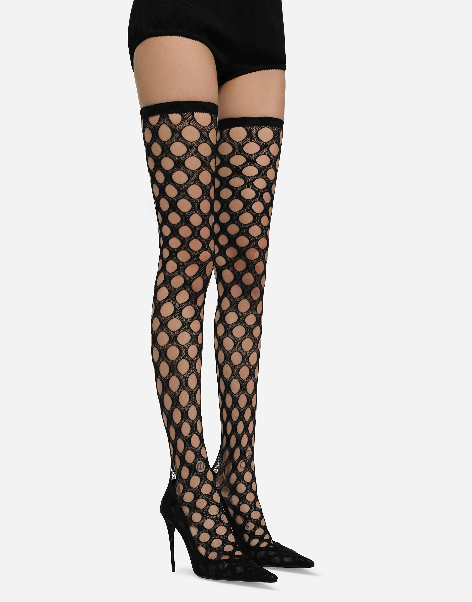 Stretch mesh thigh-high boots - 2