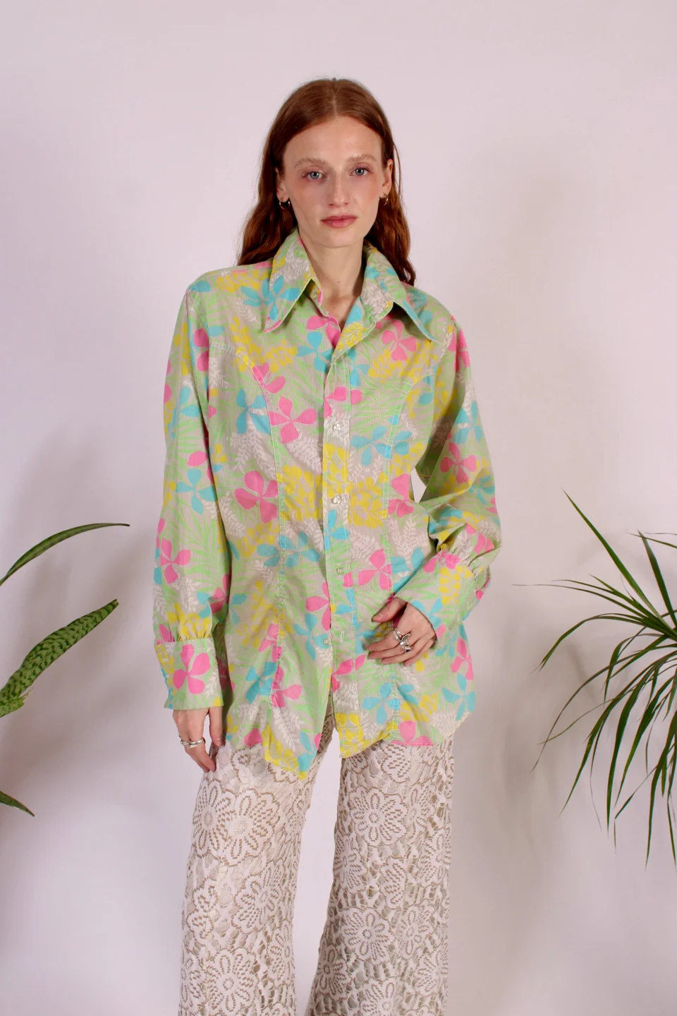 1970's Dino Ponti Floral Button Front Blouse Selected By Wolf And Moon Vintage - 1