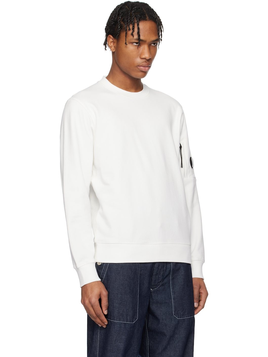 C. P. Company Off-White Diagonal Raised Fleece Crewneck Lens Sweatshirt - 2