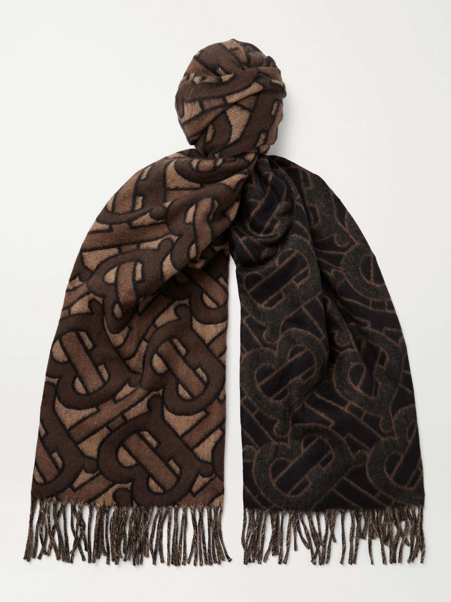 Fringed Logo-Jacquard Cashmere Scarf - 1