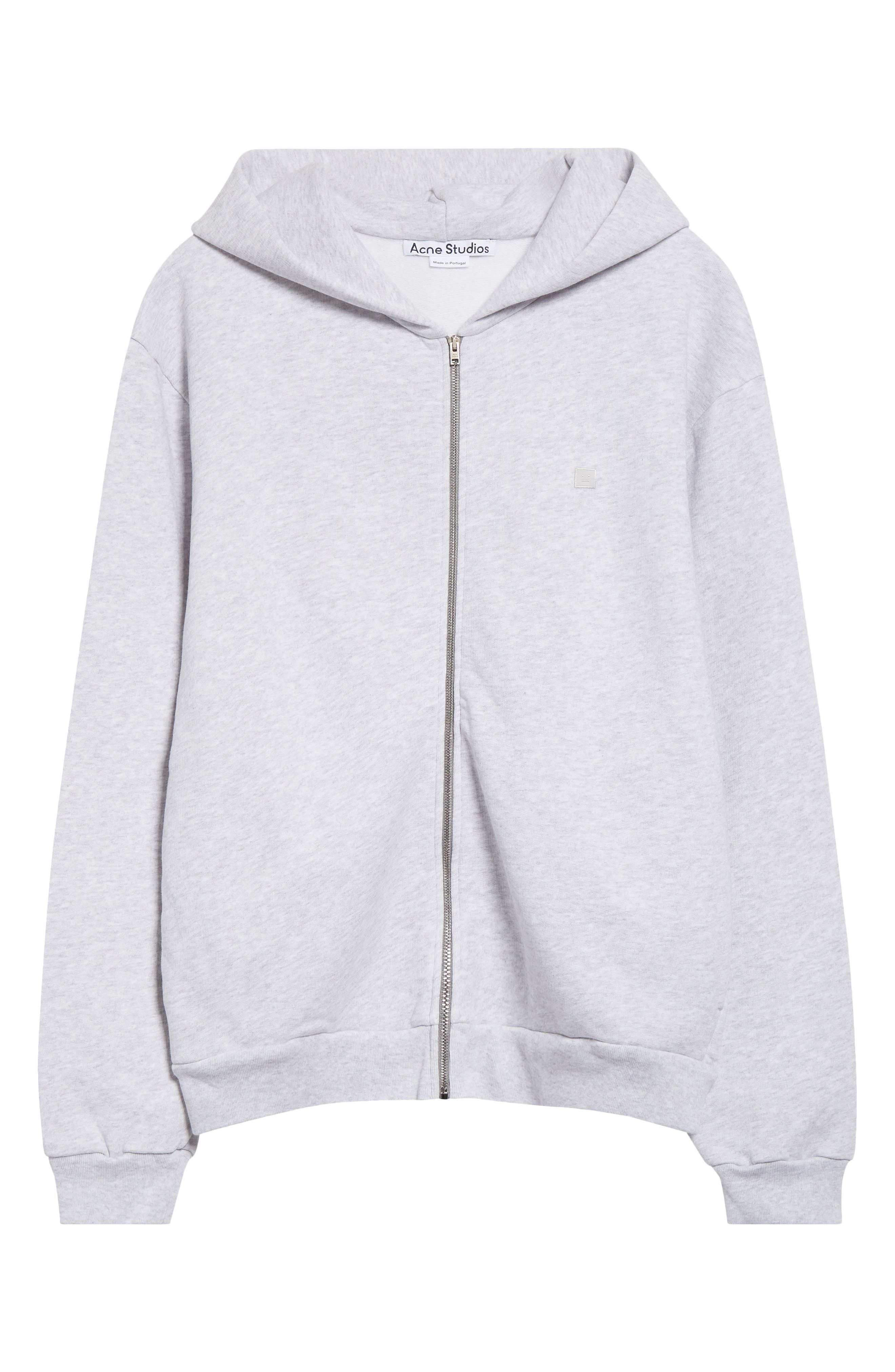 Acne Studios Fupiter Face Patch Mélange Fleece Zip Hoodie in Pale Grey Melange at Nordstrom - 5