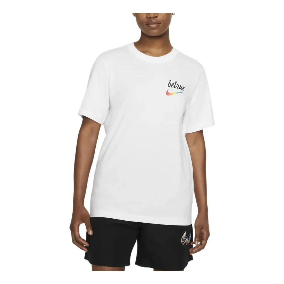 Nike Solid Color Printing Round Neck Short Sleeve Unisex White T-Shirt DJ0929-100 - 1