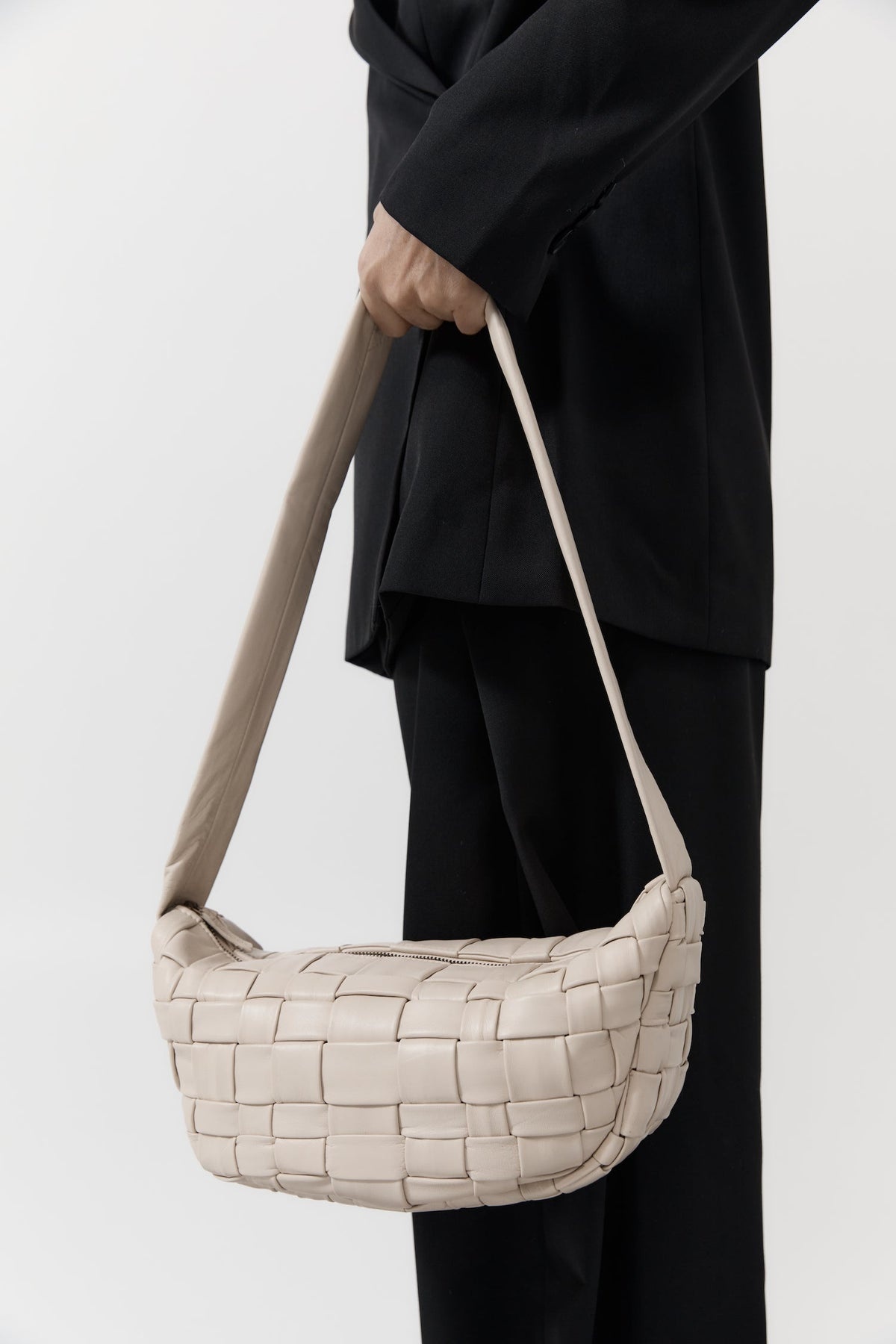 Textured Crescent Bag - Ecru - 1