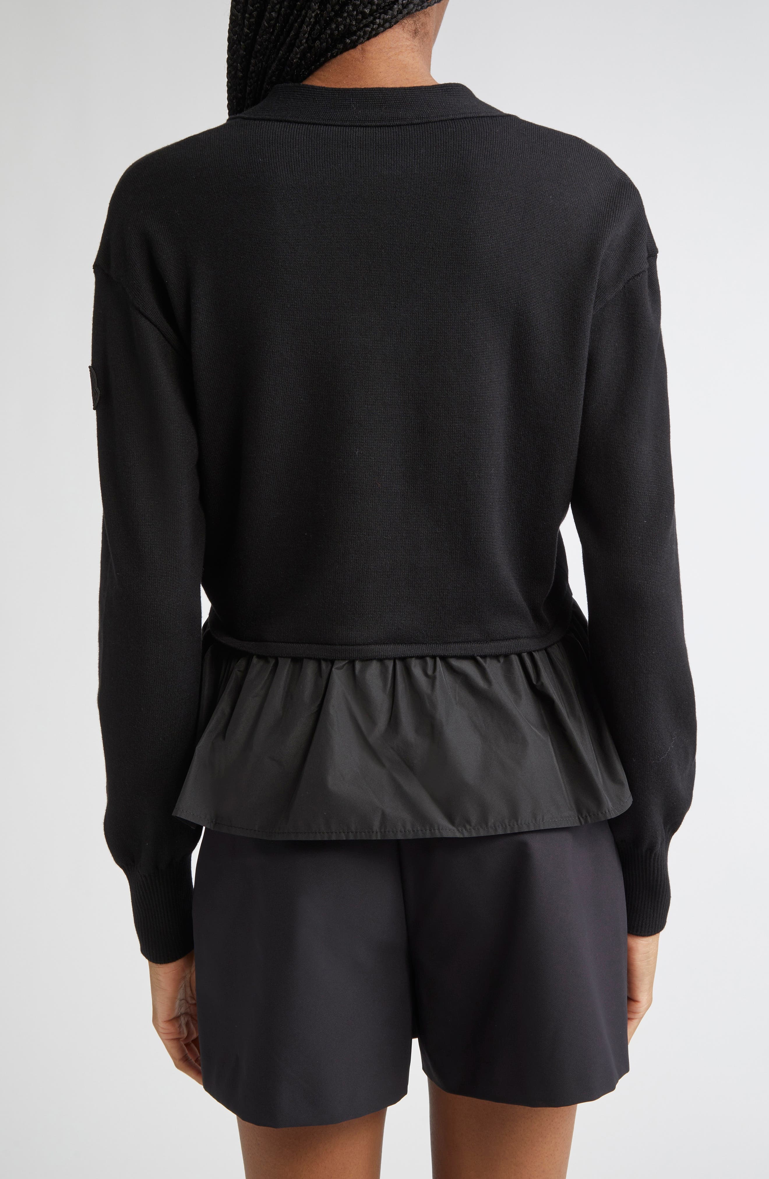 Moncler Flounce Hem Cardigan in Black at Nordstrom - 2