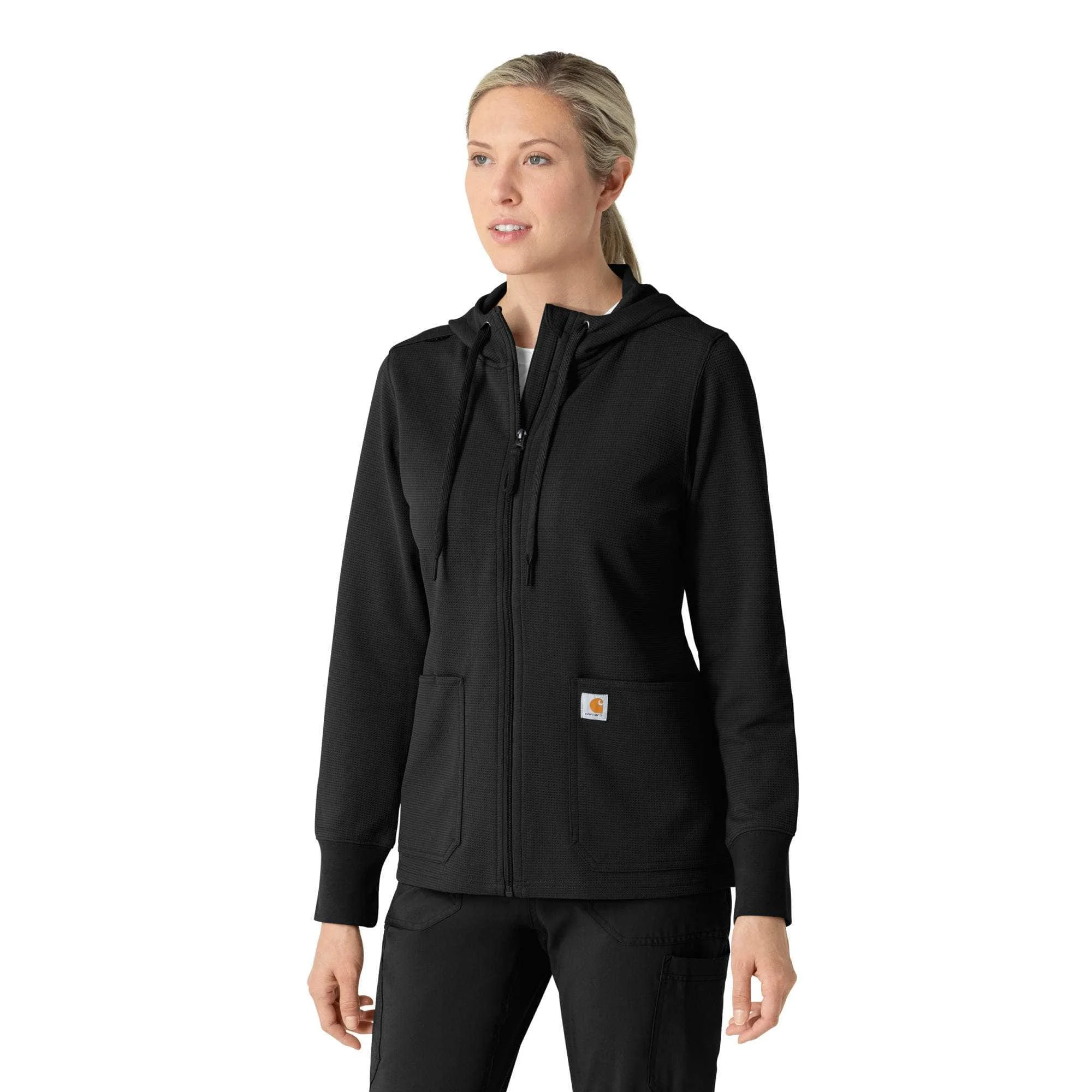 Women's Full Zip Waffle Scrub Hoodie - 1