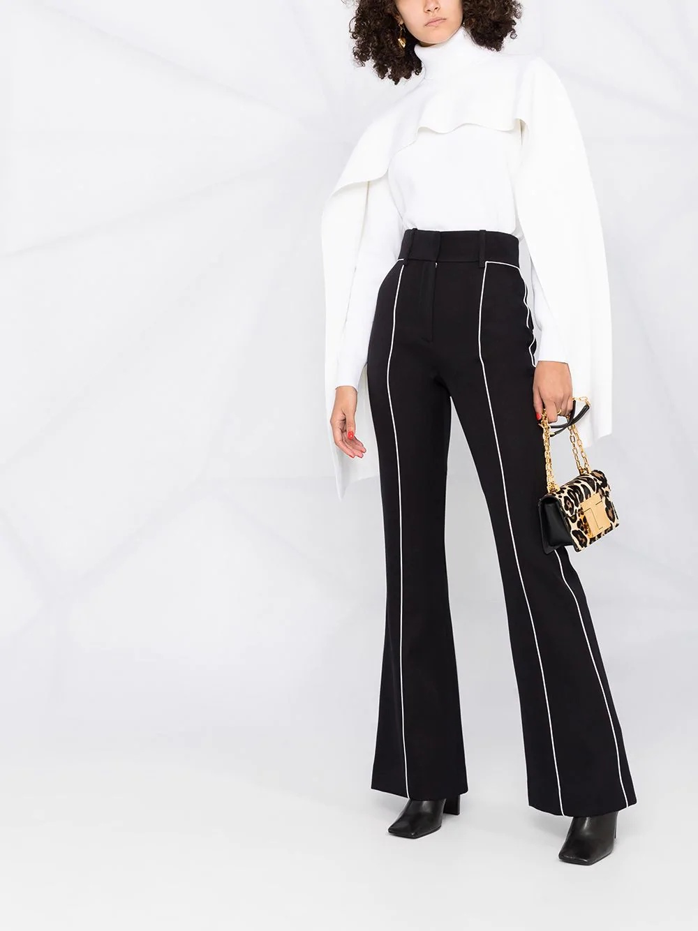 contrast-trim flared trousers - 2