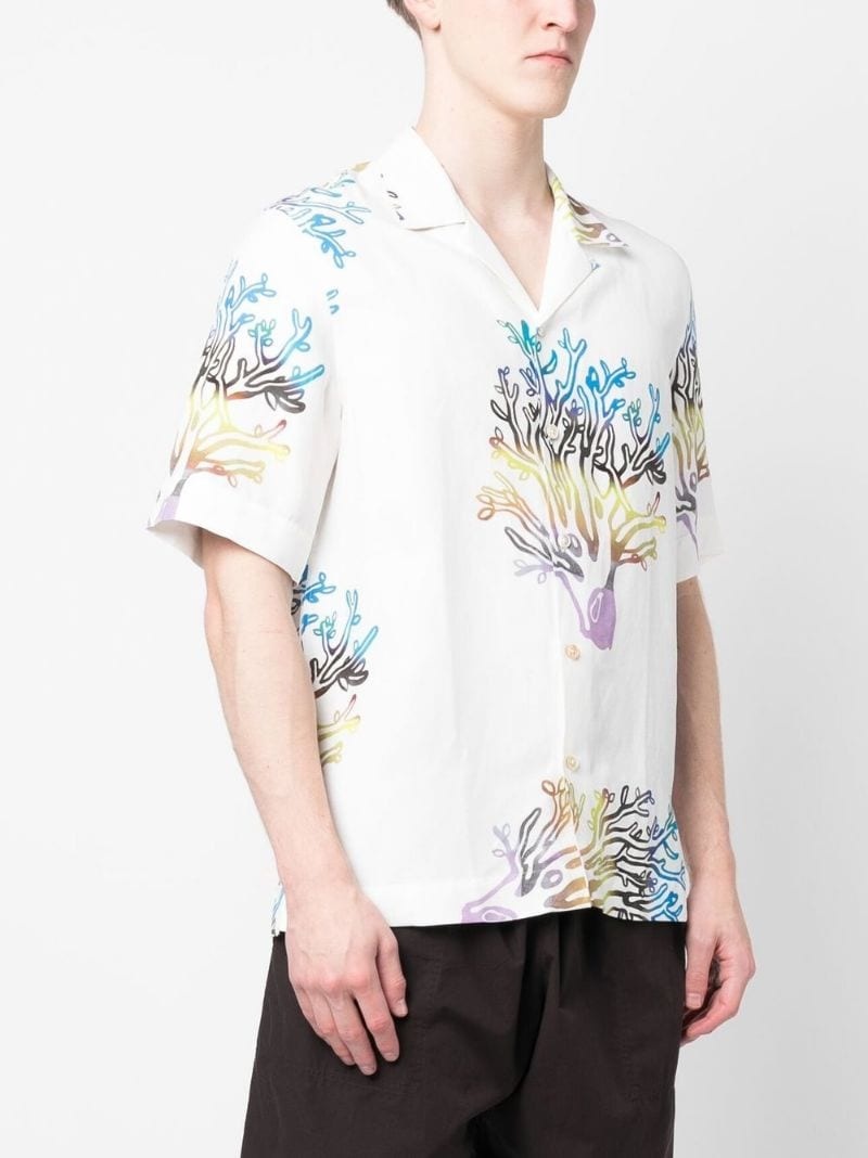 coral-print short-sleeve shirt - 3