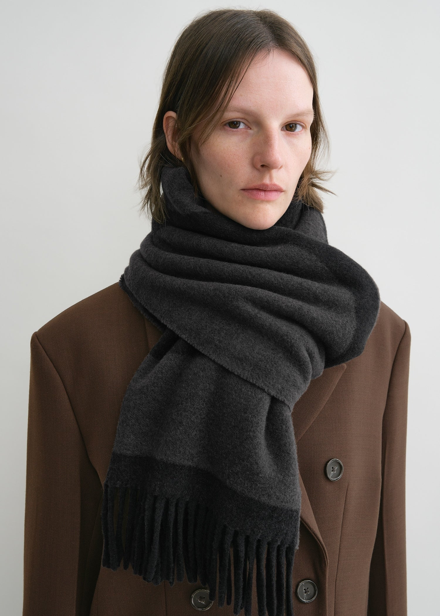 Monogram jacquard wool scarf charcoal mélange - 3