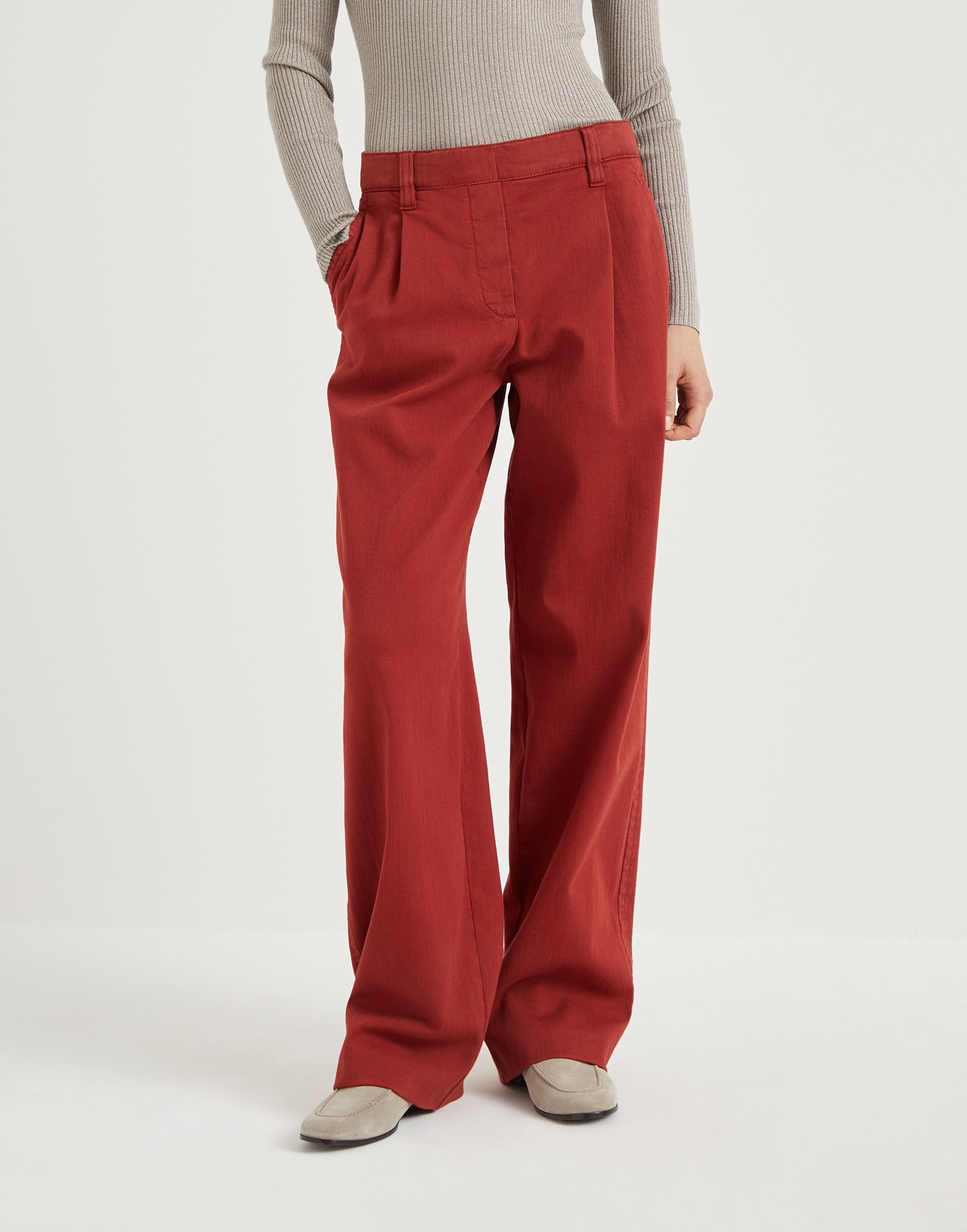 Stretch dyed denim loose straight trousers with monili - 1
