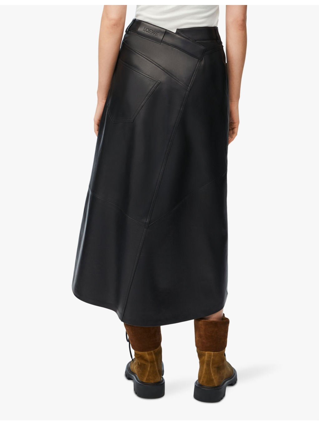 Mid-rise asymmetric leather midi skirt - 3