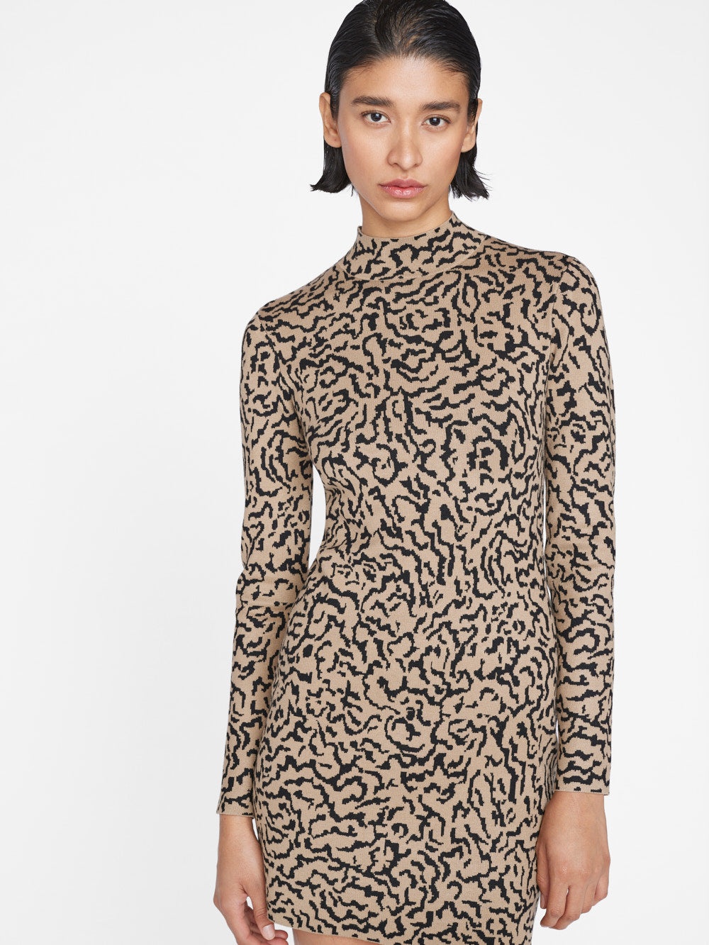 Jacquard Sweater Dress in Light Camel Multi - 2