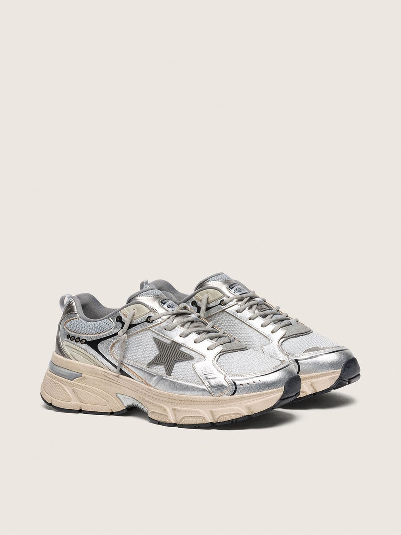 Golden Goose Men's Lightstar in gray mesh and silver nappa leather with gray TPU star outlook