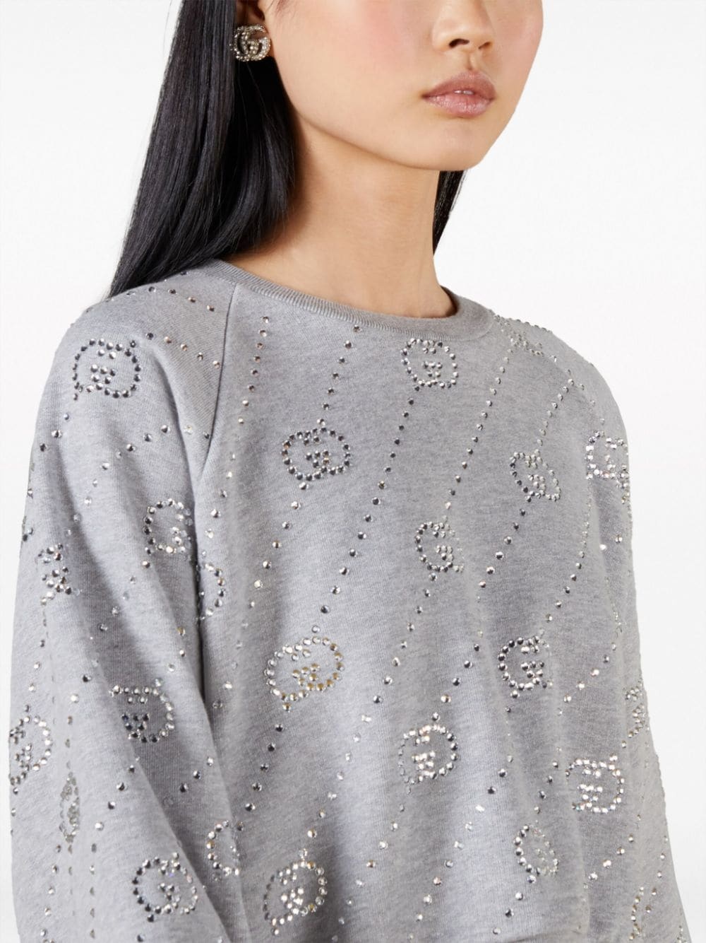 Gucci crystal-embellished Interlocking G-logo felted sweatshirt - Grey