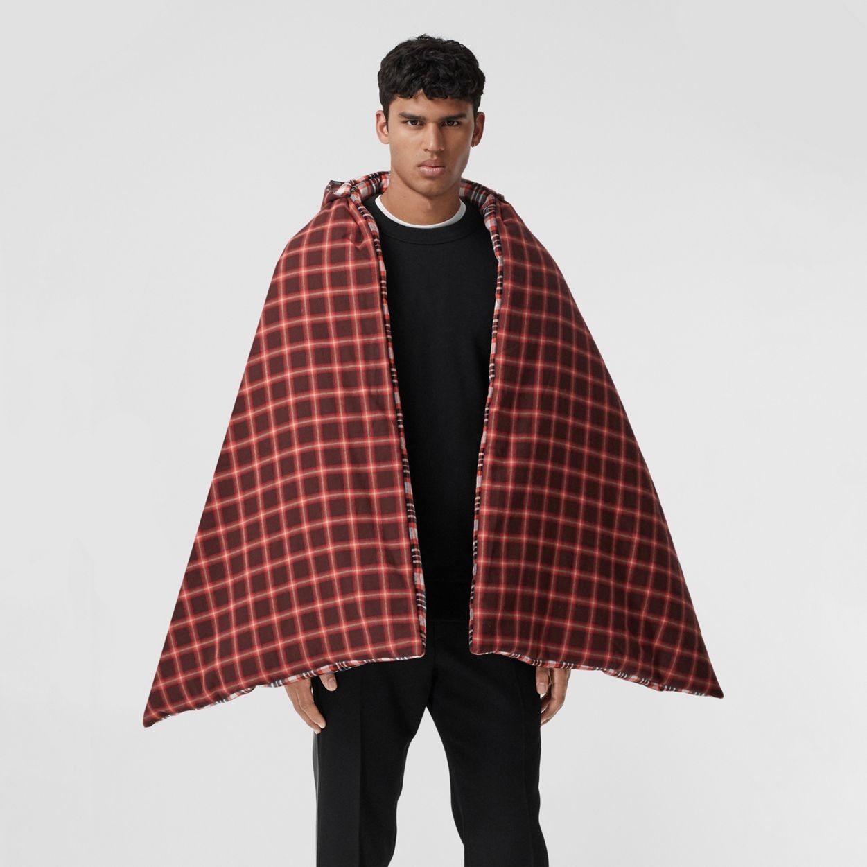 Reversible Tartan Cotton Puffer Poncho - 7