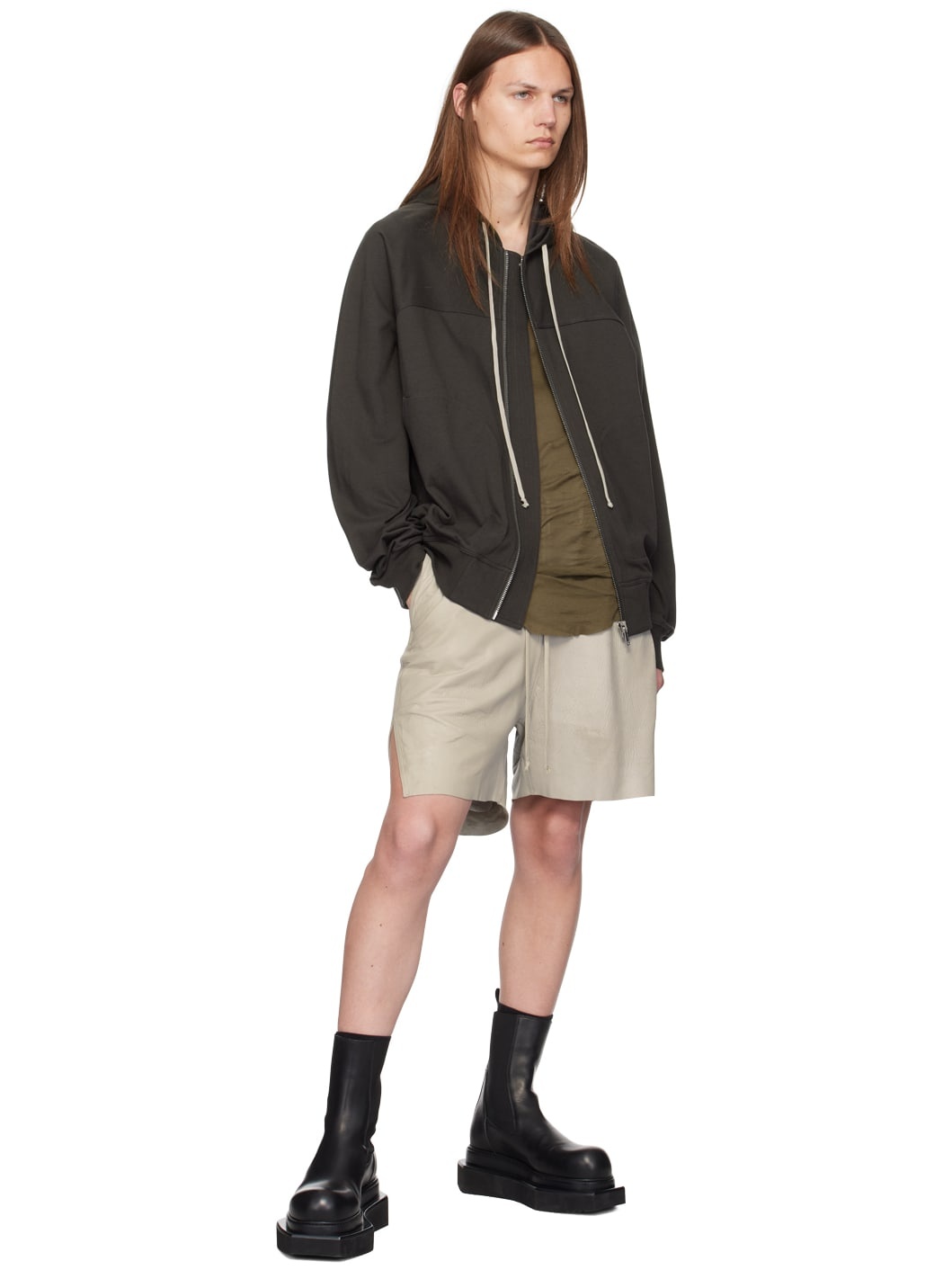 Gray Megablister Leather Shorts - 4