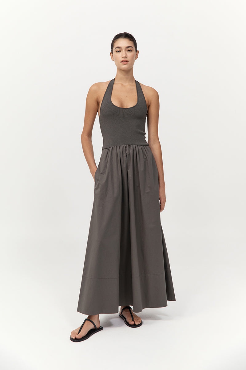 Halter Gathered Dress - Khaki - 2