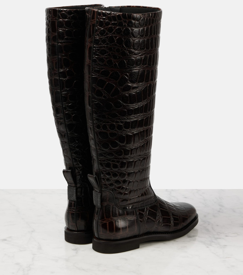 Brunello Cucinelli Croc-effect leather knee-high boots outlook