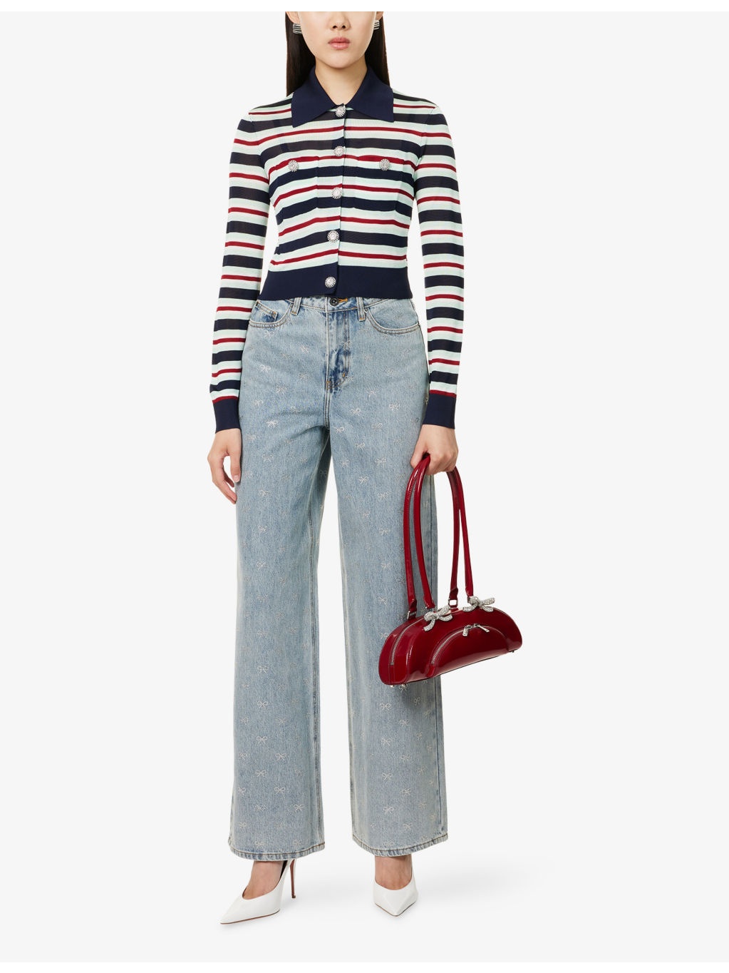Striped Embellished Knitted Top - 2
