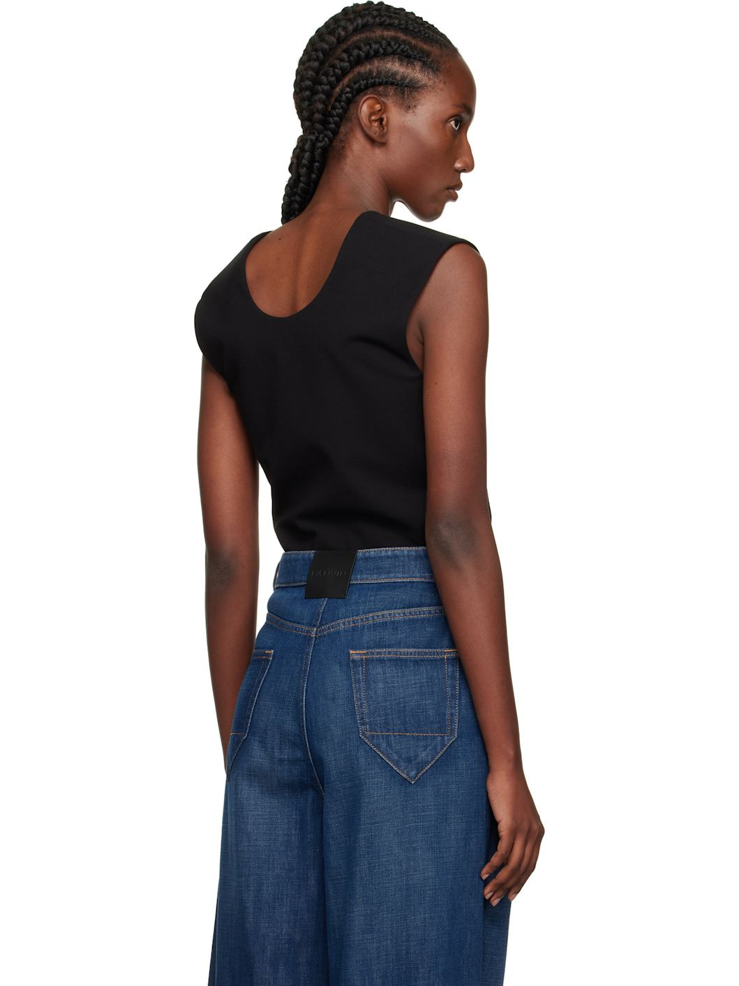 Black Jersey Plunging Neckline Top - 3