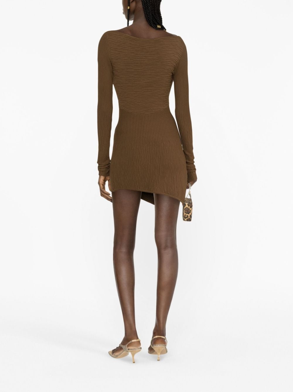 asymmetric ribbed-knit minidress - 3