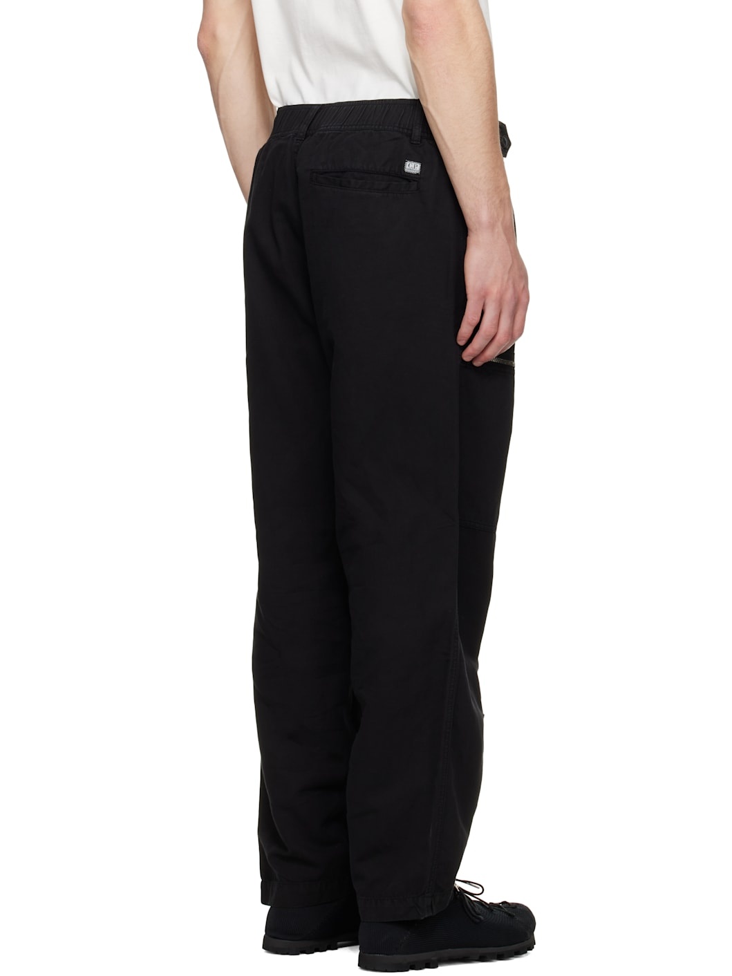 Black Cotton Linen Cargo Pants - 3