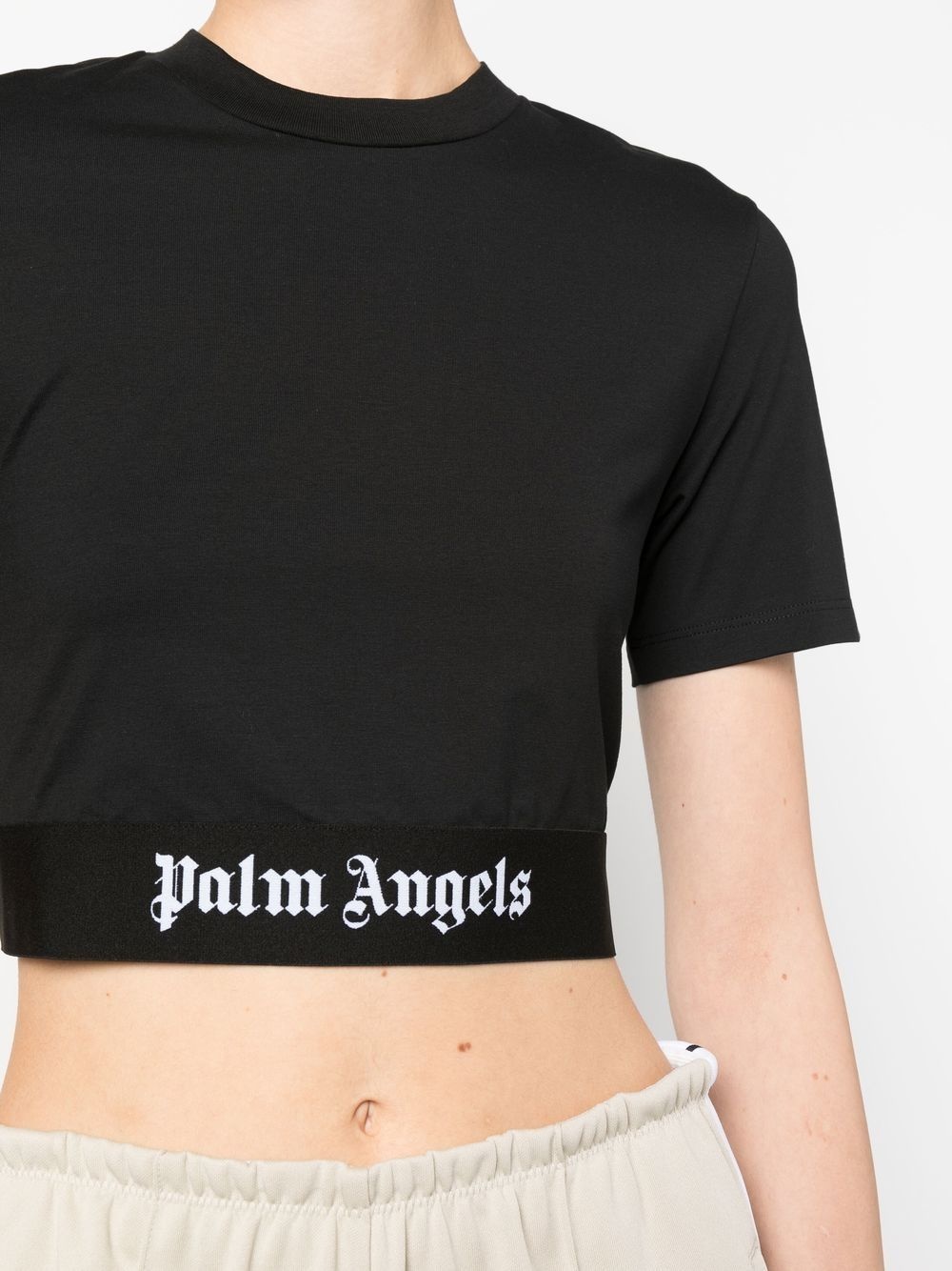 logo-tape cropped T-shirt - 5