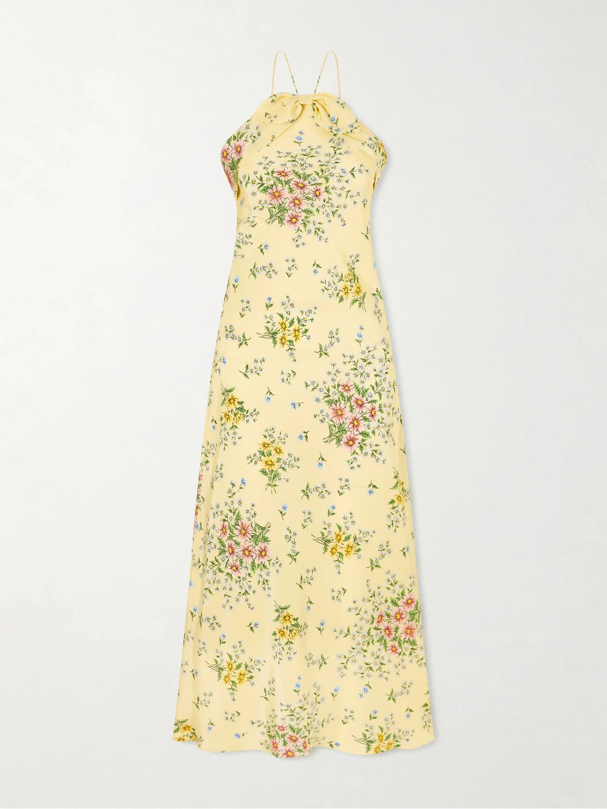 Floral-print Bow-detailed Halterneck Silk-crepe Midi Dress - 1