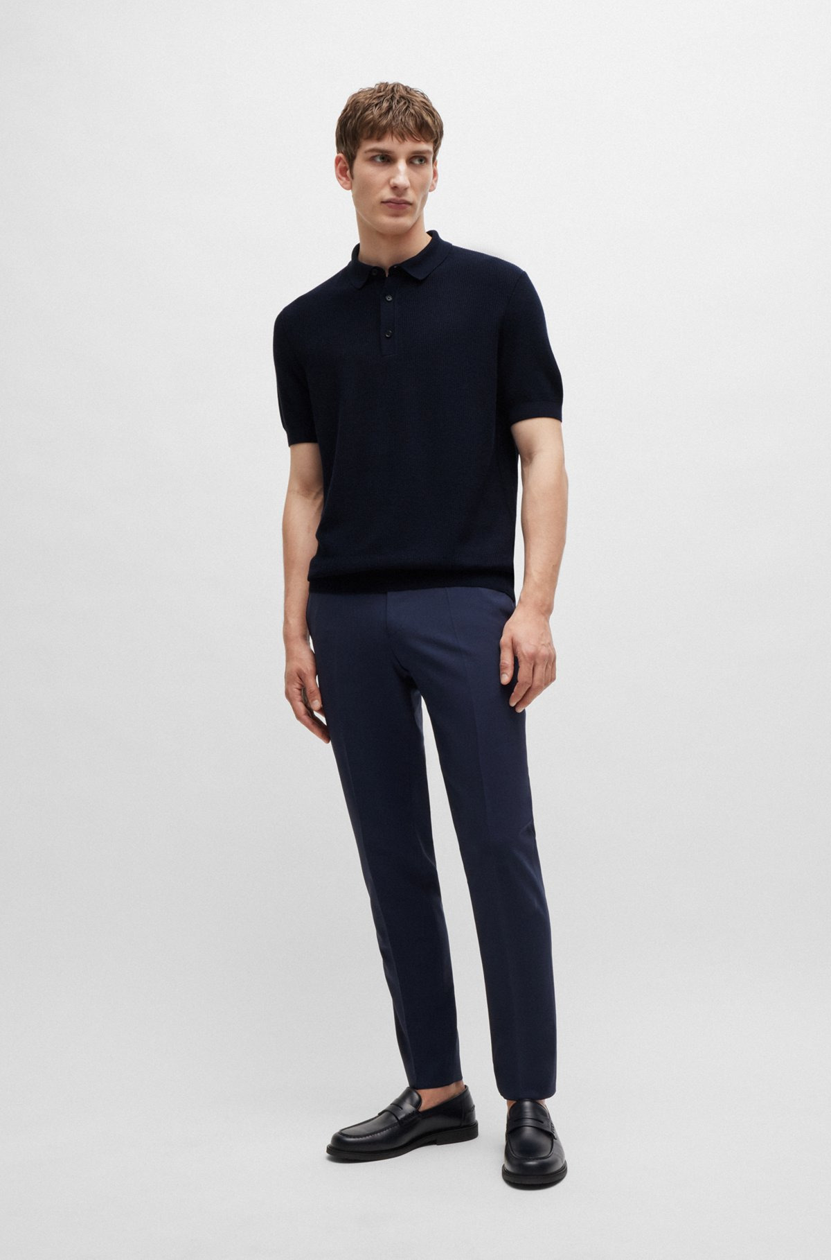 REGULAR-FIT KNIT POLO WITH MIXED STRUCTURES - 4