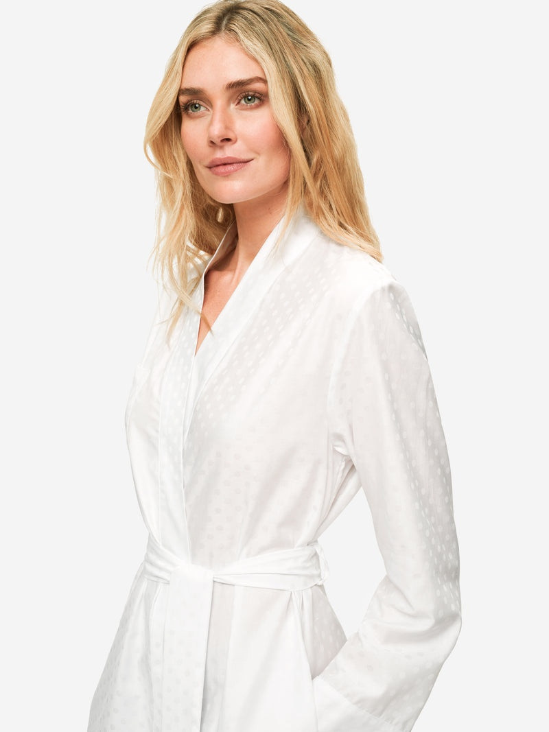 Women's Long Dressing Gown Kate 7 Cotton Jacquard White 5