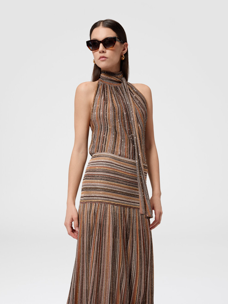 Ribbed Mixed Viscose Lamé Long Skirt 4