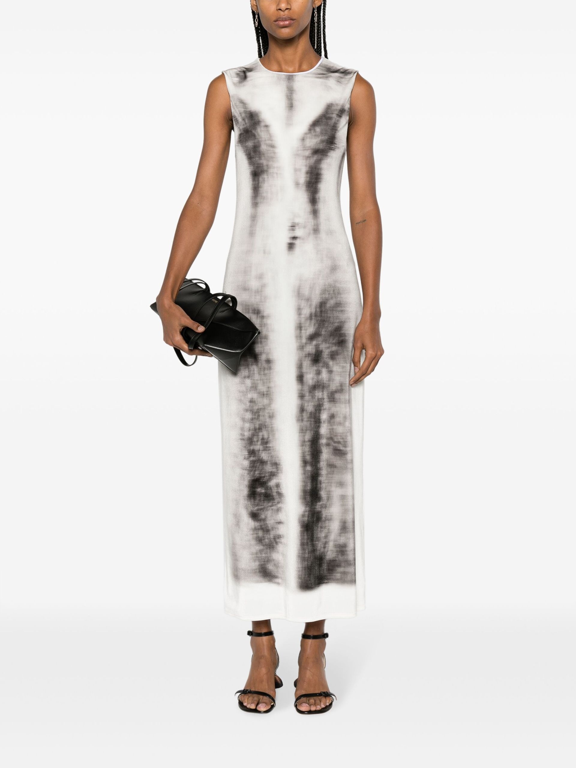 Grey Trompe L'oeil-Print Velvet Dress - 2