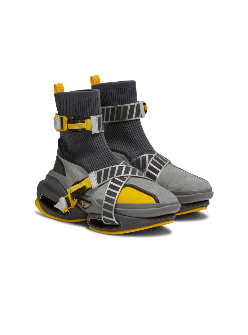 B-Bold knit and suede high-top trainers with strap 2