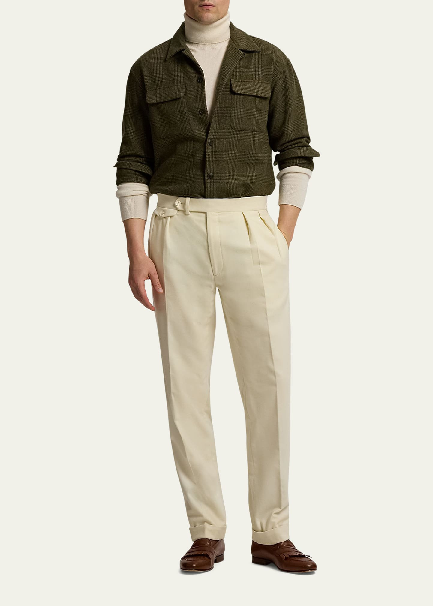 Men's Wool Flannel Waist-Tab Double-Pleated Pants - 2